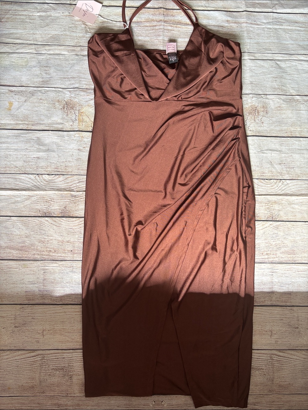 HeartSoul Copper Brown Cowl Neck Midi Dress